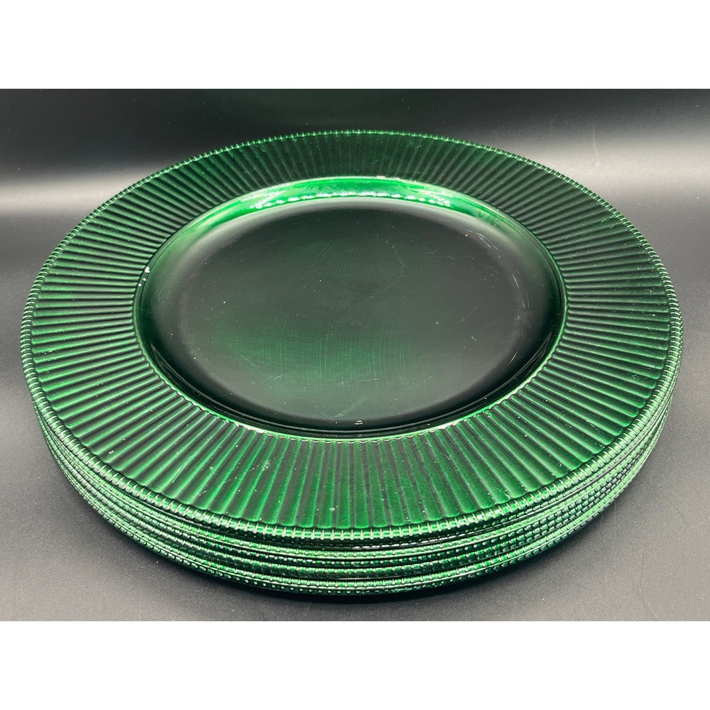 8pc Green Banded Stripe Charger Plates Metallic 13" Decorative Christmas Decor